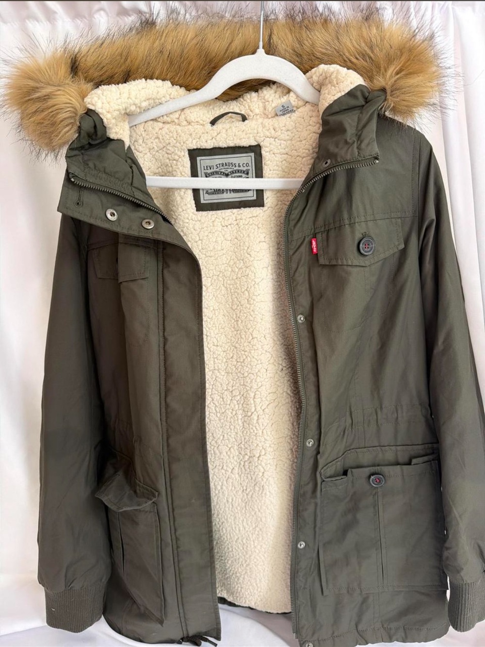Levi's Olive Green Sherpa-Lined Jacket with Faux Fur Trim